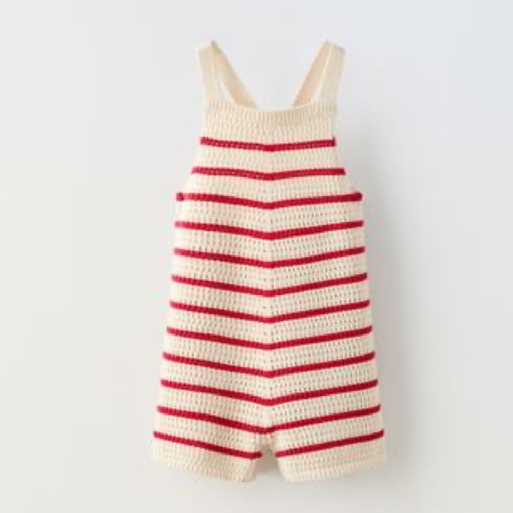 Zara Kids Red and Cream Striped Romper